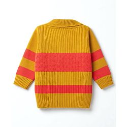 Babyhug Knit Full Sleeves Striped Sweater Set -Mustard