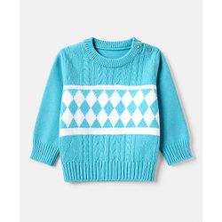 Babyhug Knit Full Sleeves Sweater Set with Cable Knit & Geometrical Design - Aqua Blue
