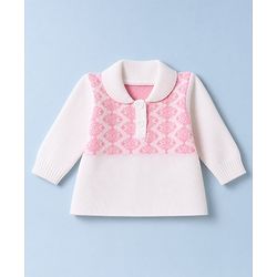 Babyhug Knit Full Sleeves Sweater Set with Abstract Design - Pink