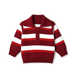Babyhug Knit Striped Sweater Set with Full Sleeves in Maroon for 0-3 Months