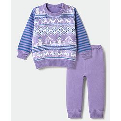 Babyhug Knit Full Sleeves Sweater Set with Abstract Design - Lavender