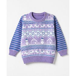 Babyhug Knit Full Sleeves Sweater Set with Abstract Design - Lavender