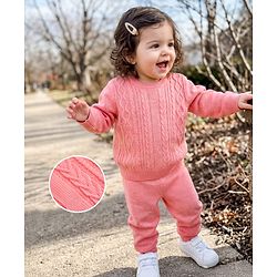 Babyhug Knit Full Sleeves Sweater Set - Pink
