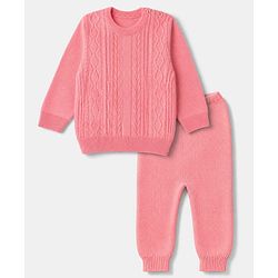 Babyhug Knit Full Sleeves Sweater Set - Pink