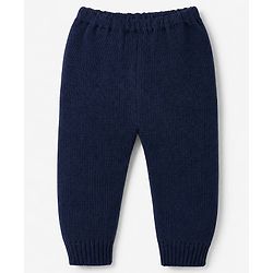 Babyhug Knit Full Sleeves Sweater Set with Snow-Man & Snow Deer Design - Navy Blue
