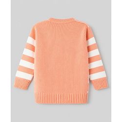 Babyhug Knit Full Sleeves Striped Sweater Set with Checks & Heart Design - Peach