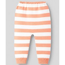 Babyhug Knit Full Sleeves Striped Sweater Set with Checks & Heart Design - Peach