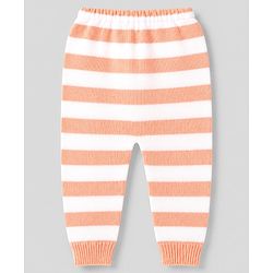 Babyhug Knit Full Sleeves Striped Sweater Set with Checks & Heart Design - Peach