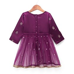 Babyhug Net Woven Full Sleeves Sequin Embroidered Longh Choli With Lehenga and Dupatta Set - Wine