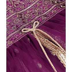 Babyhug Net Woven Full Sleeves Sequin Embroidered Longh Choli With Lehenga and Dupatta Set - Wine