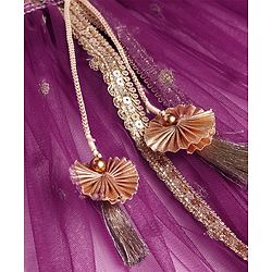 Babyhug Net Woven Full Sleeves Sequin Embroidered Longh Choli With Lehenga and Dupatta Set - Wine
