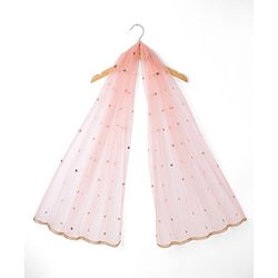 Babyhug Woven Sleeveless Embroidered Choli & Lehenga Set with Net Dupatta & Pom Pom Lace - Peach