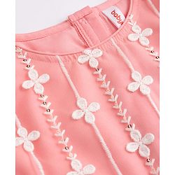 Babyhug Woven Sleeveless Embroidered Choli & Lehenga Set with Net Dupatta & Pom Pom Lace - Peach