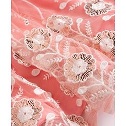 Babyhug Woven Sleeveless Embroidered Choli & Lehenga Set with Net Dupatta & Pom Pom Lace - Peach