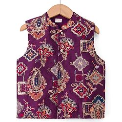 Babyhug Cotton Blend Woven Full Sleeves Solid Kurta & Pyjama Set With Embroidered Jacket - Wine