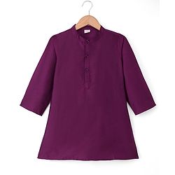 Babyhug Cotton Blend Woven Full Sleeves Solid Kurta & Pyjama Set With Embroidered Jacket - Wine