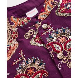 Babyhug Cotton Blend Woven Full Sleeves Solid Kurta & Pyjama Set With Embroidered Jacket - Wine