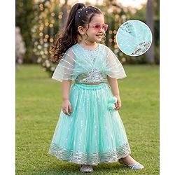Babyhug Woven Net Half Sleeves Lehenga Choli and Dupatta with Sequins in Mint Green for 18-24 Months