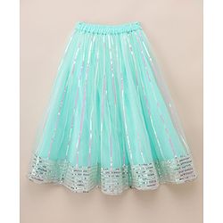 Babyhug Woven Net Half Sleeves Lehenga Choli and Dupatta with Sequins in Mint Green for 18-24 Months