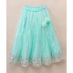 Babyhug Woven Net Half Sleeves Lehenga Choli and Dupatta with Sequins in Mint Green for 18-24 Months