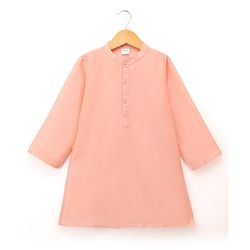 Babyhug Cotton Mix Woven Solid Kurta & Pyjama Set With Embroidered Jacket - Peach