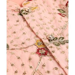 Babyhug Cotton Mix Woven Solid Kurta & Pyjama Set With Embroidered Jacket - Peach