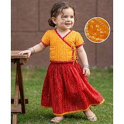 Babyhug 100% Cotton Cambric Woven Half Sleeves Lehenga and Choli Set with Bandhani Print in Red