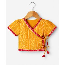 Babyhug 100% Cotton Cambric Woven Half Sleeves Lehenga and Choli Set with Bandhani Print in Red