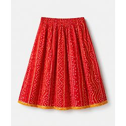Babyhug 100% Cotton Cambric Woven Half Sleeves Lehenga and Choli Set with Bandhani Print in Red