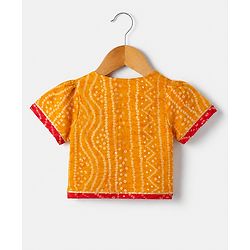 Babyhug 100% Cotton Cambric Woven Half Sleeves Lehenga and Choli Set with Bandhani Print in Red