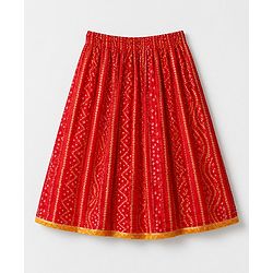 Babyhug 100% Cotton Cambric Woven Half Sleeves Lehenga and Choli Set with Bandhani Print in Red
