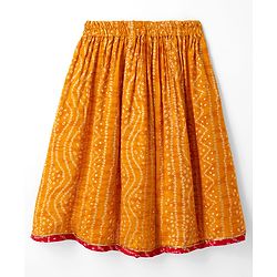 Babyhug 100% Cotton Cambric Woven Half Sleeves Bandhani Printed Choli & Lehenga Set - Red & Mustard