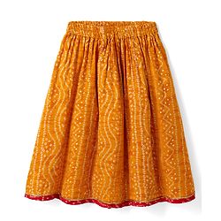 Babyhug 100% Cotton Cambric Woven Half Sleeves Bandhani Printed Choli & Lehenga Set - Red & Mustard