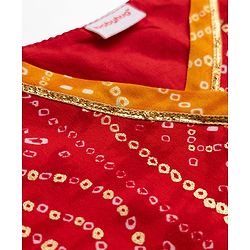 Babyhug 100% Cotton Cambric Woven Half Sleeves Bandhani Printed Choli & Lehenga Set - Red & Mustard