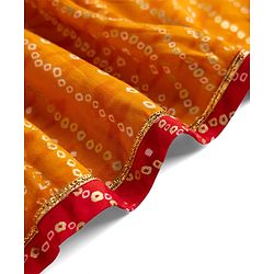Babyhug 100% Cotton Cambric Woven Half Sleeves Bandhani Printed Choli & Lehenga Set - Red & Mustard