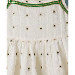 Babyhug Brocade Woven Pattu Ethnic Dresses with Sleeveless and Dot Embroidery - White