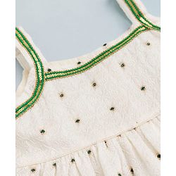 Babyhug Brocade Woven Pattu Ethnic Dresses with Sleeveless and Dot Embroidery - White