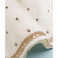 Babyhug Brocade Woven Pattu Ethnic Dresses with Sleeveless and Dot Embroidery - White
