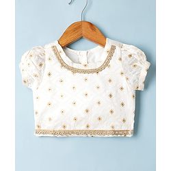 Babyhug Brocade Woven Lehenga and Choli with Half Sleeves and Diamonds Embroidered in White for New born