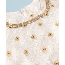 Babyhug Brocade Woven Lehenga and Choli with Half Sleeves and Diamonds Embroidered in White for New born