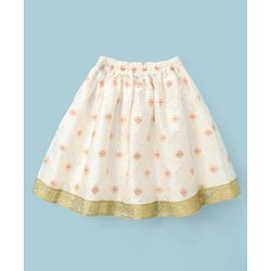 Babyhug Brocade Woven Lehenga and Choli with Half Sleeves and Diamond Pattern Embroidery in White for New born