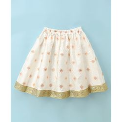 Babyhug Brocade Woven Lehenga and Choli with Half Sleeves and Diamond Pattern Embroidery in White for New born