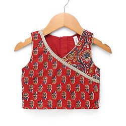 Babyhug 100% Cotton Cambric Woven Sleeveless Lehenga, Choli and Dupatta Set With Floral Print - Maroon
