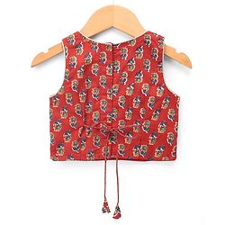 Babyhug 100% Cotton Cambric Woven Sleeveless Lehenga, Choli and Dupatta Set With Floral Print - Maroon