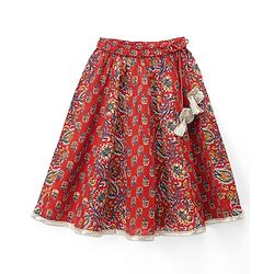 Babyhug 100% Cotton Cambric Woven Sleeveless Lehenga, Choli and Dupatta Set With Floral Print - Maroon