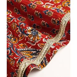 Babyhug 100% Cotton Cambric Woven Sleeveless Lehenga, Choli and Dupatta Set With Floral Print - Maroon