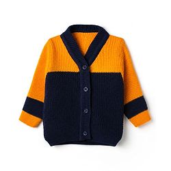 Babyhug Knit Full Sleeves Color Block Design Sweater Set with Cap & Booties - Navy Blue