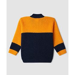 Babyhug Knit Full Sleeves Color Block Design Sweater Set with Cap & Booties - Navy Blue