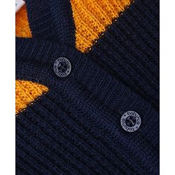 Babyhug Knit Full Sleeves Color Block Design Sweater Set with Cap & Booties - Navy Blue