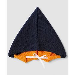 Babyhug Knit Full Sleeves Color Block Design Sweater Set with Cap & Booties - Navy Blue